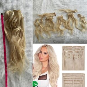 Luxurious Cashmere Hair Brand 18” Seamless Platinum Blonde Clip In Extensions